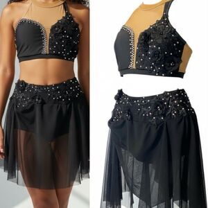 Patrick J designs dance costume solo custom black 2 piece illusion MA adult